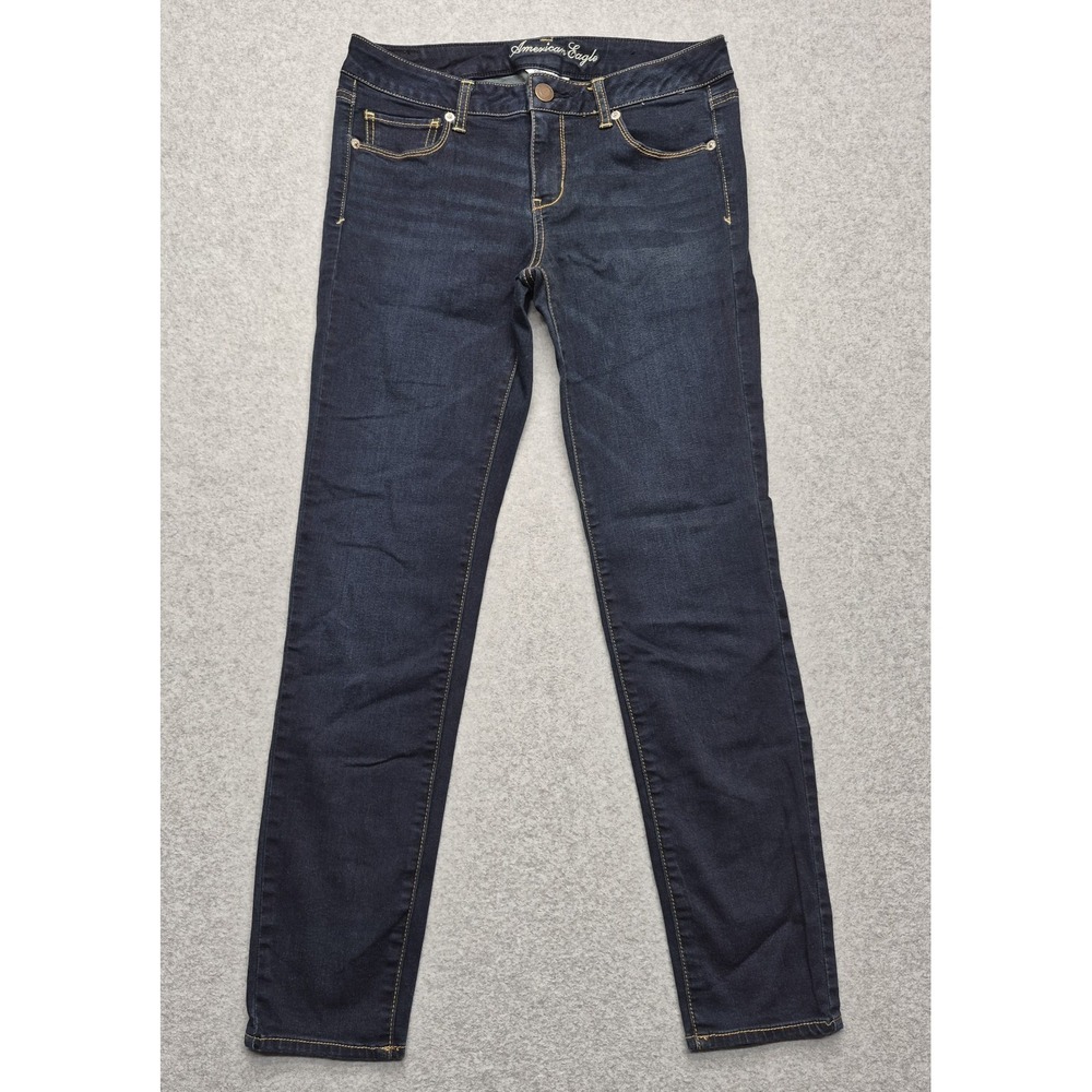 American Eagle Jeans Womens 10 Blue Short Dark Wash Denim Super Stretch Skinny